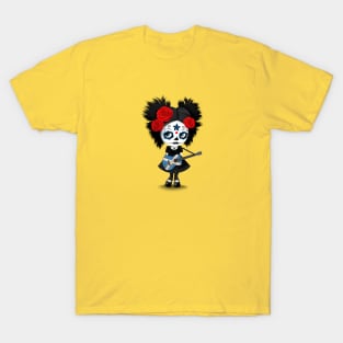 Sugar Skull Girl Playing Scottish Flag Guitar T-Shirt